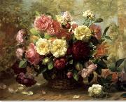 unknow artist Floral, beautiful classical still life of flowers.085 oil on canvas